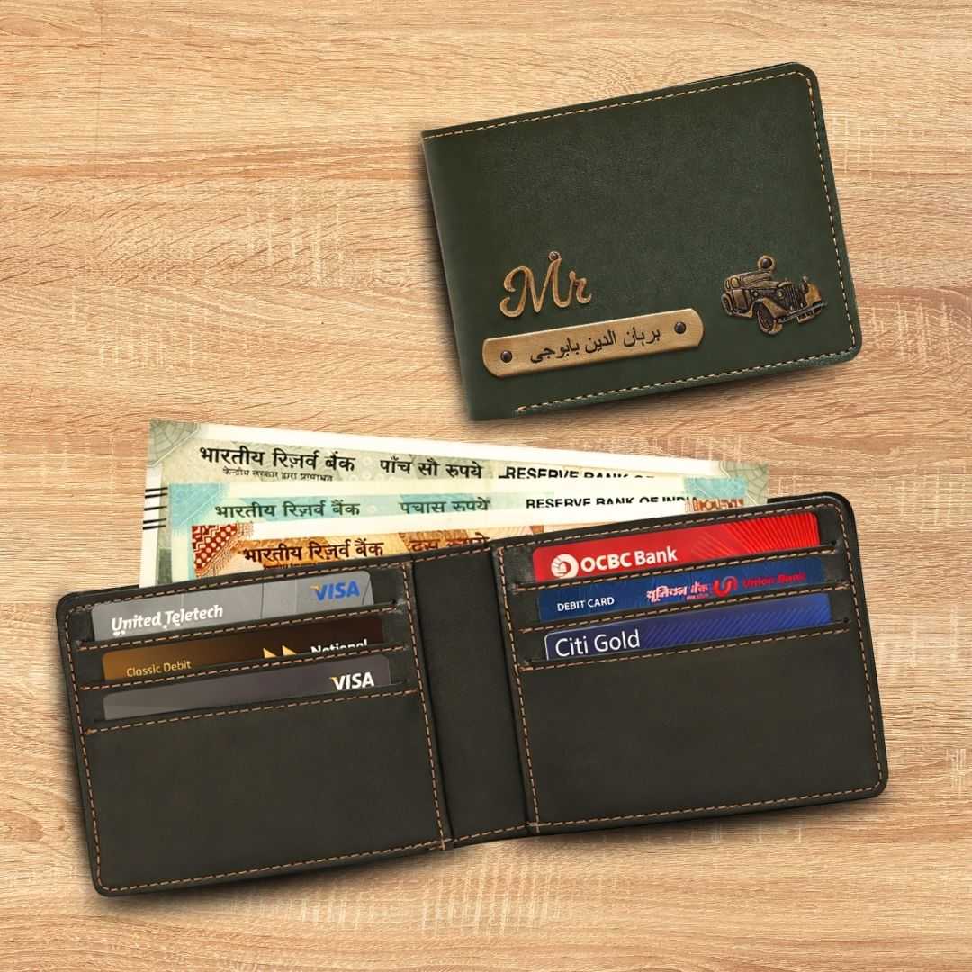 Personalized Wallet for Men with Name - Dark Olive Green
