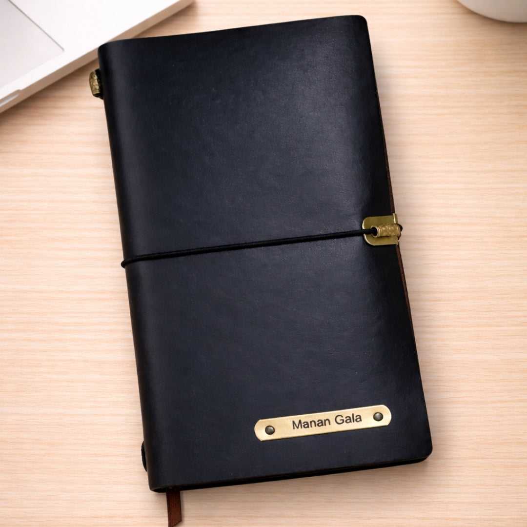 Personalized Journal Kraft, White & Lined Pages Diary Black