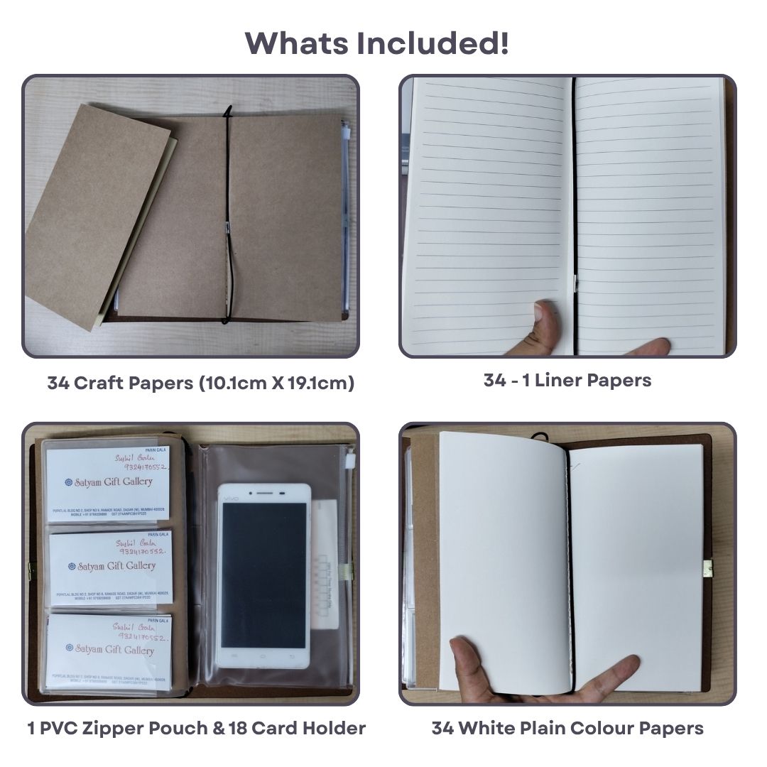 Personalized Journal Kraft, White & Lined Pages Diary Black