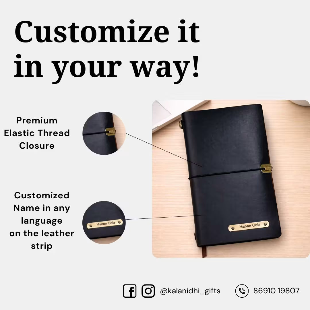 Personalized Journal Kraft, White & Lined Pages Diary Black