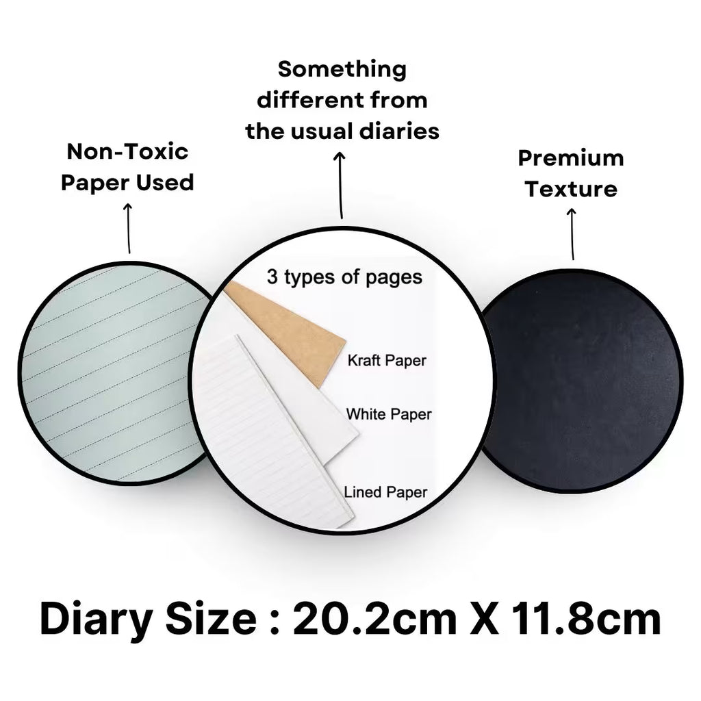 Personalized Journal Kraft, White & Lined Pages Diary Black