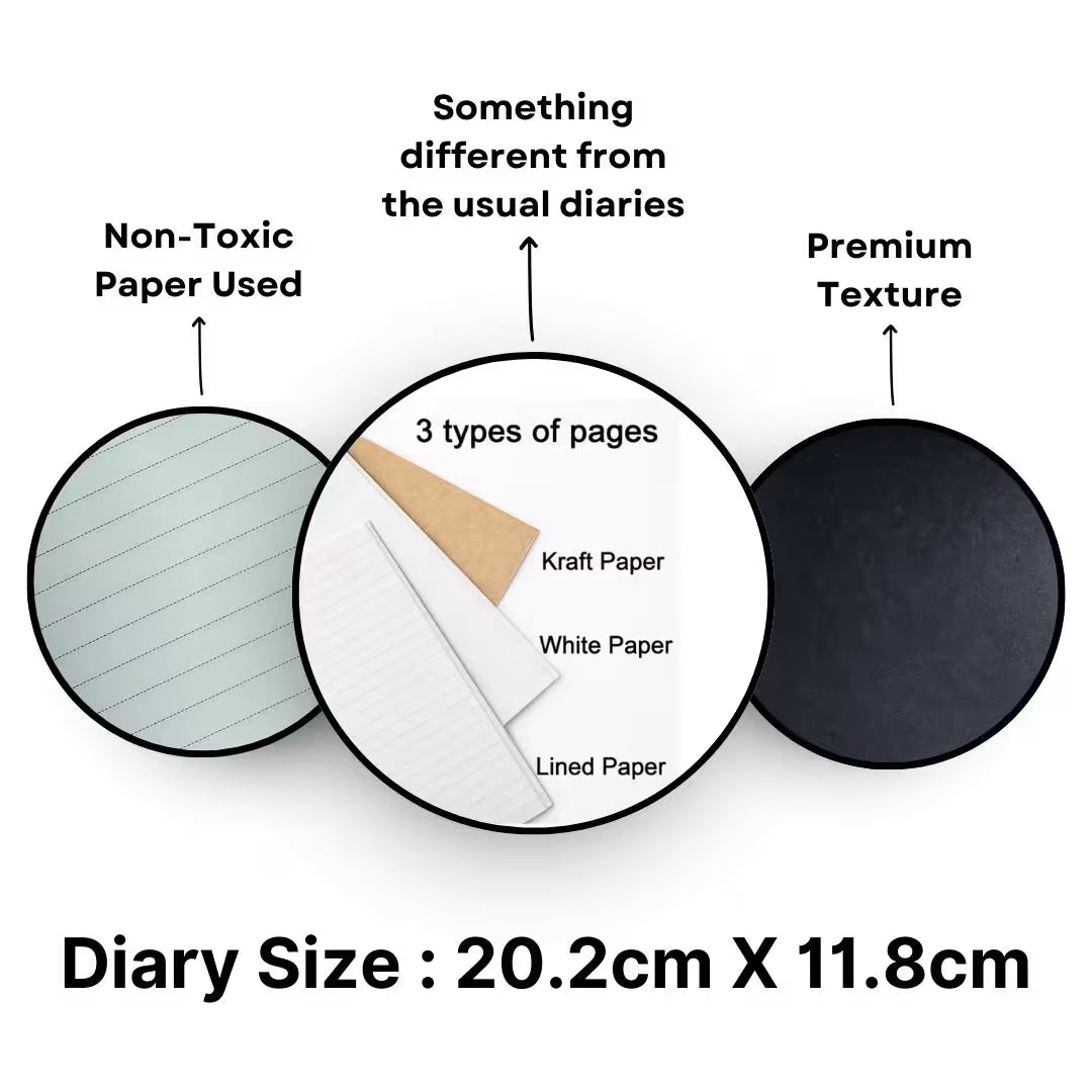 Personalized Journal Kraft, White & Lined Pages Diary Black