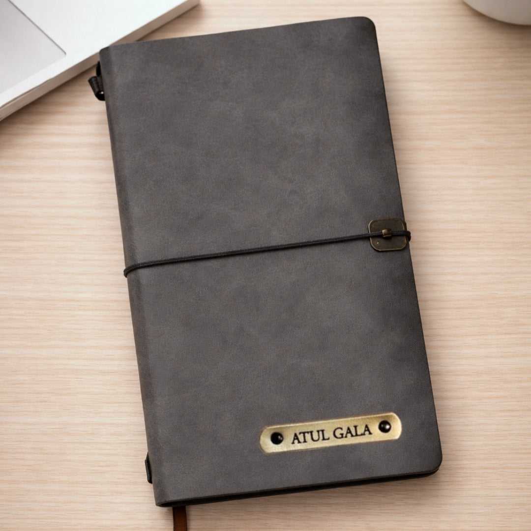 Personalized Journal Kraft, White & Lined Pages Diary Grey