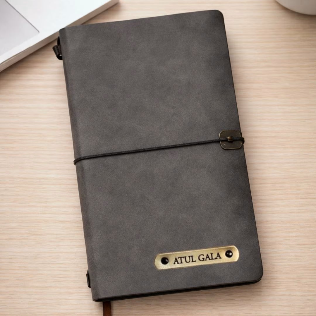 Personalized Journal Kraft, White & Lined Pages Diary Grey