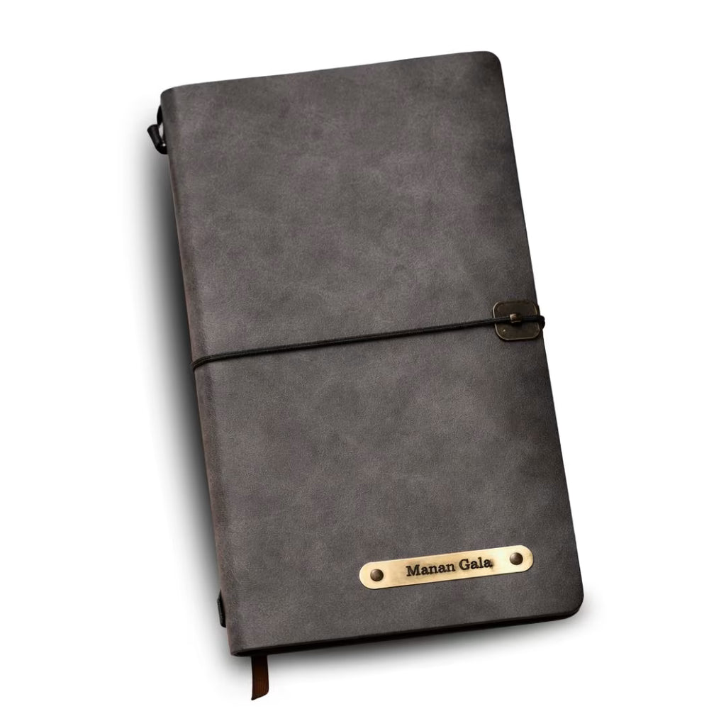 Personalized Journal Kraft, White & Lined Pages Diary Grey