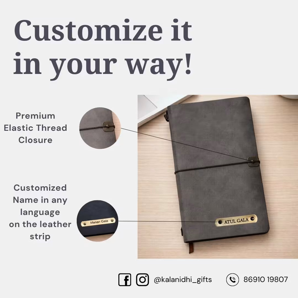 Personalized Journal Kraft, White & Lined Pages Diary Grey