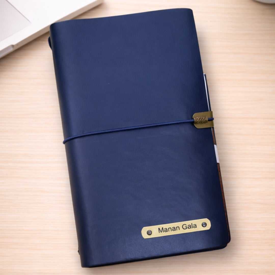 Personalized Journal Kraft, White & Lined Pages Diary Navy Blue