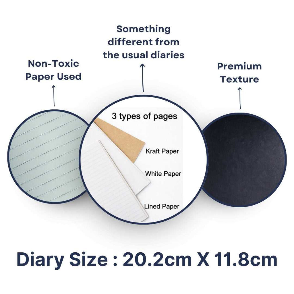 Personalized Journal Kraft, White & Lined Pages Diary Navy Blue