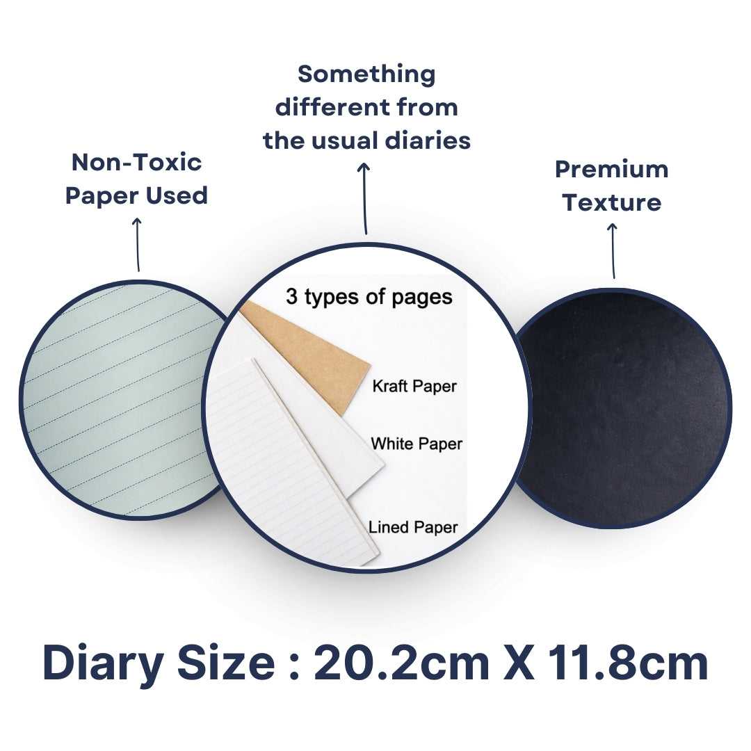 Personalized Journal Kraft, White & Lined Pages Diary Navy Blue