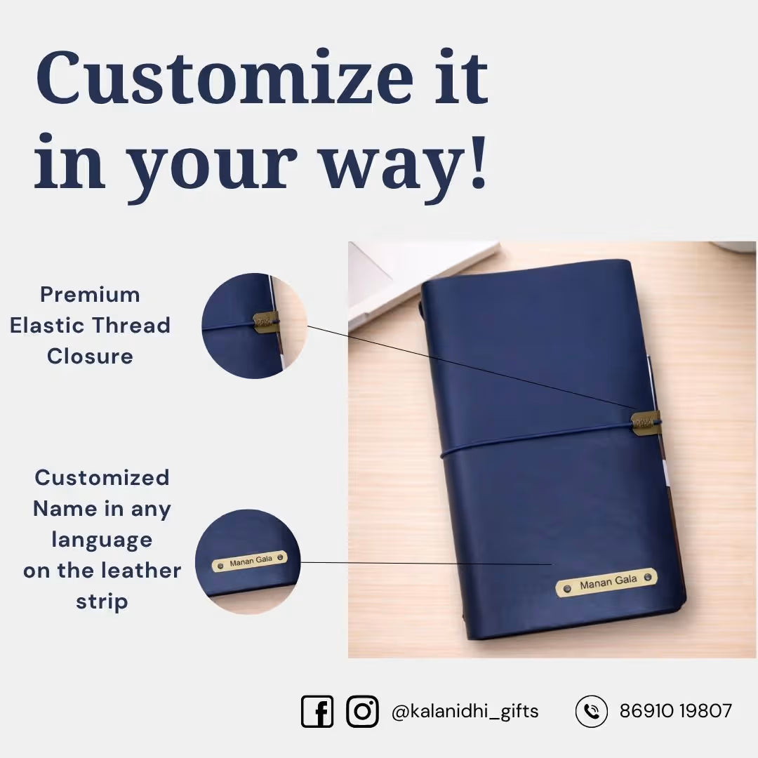Personalized Journal Kraft, White & Lined Pages Diary Navy Blue