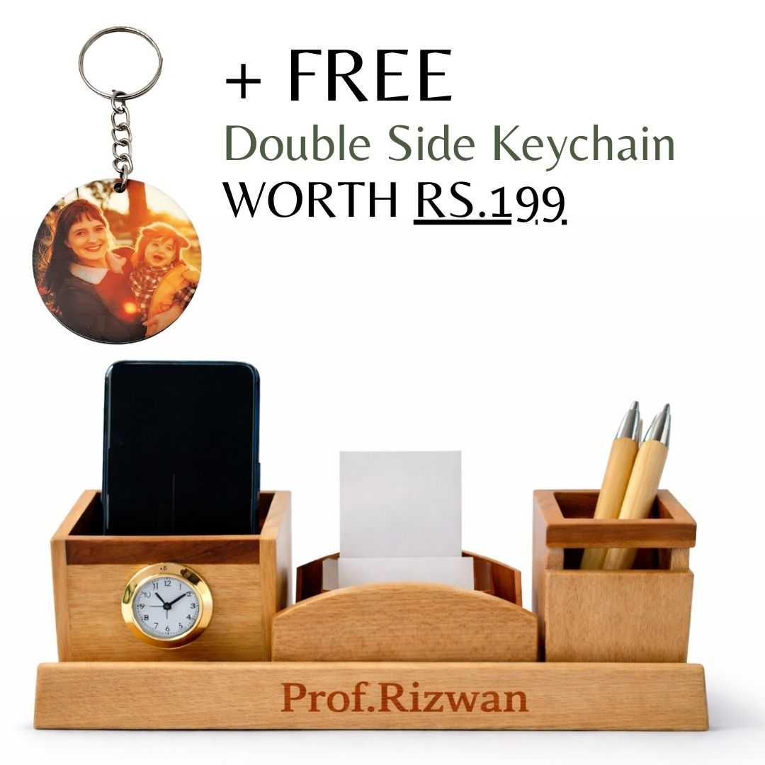 Personalized 3-Compartment Wooden Pen Stand