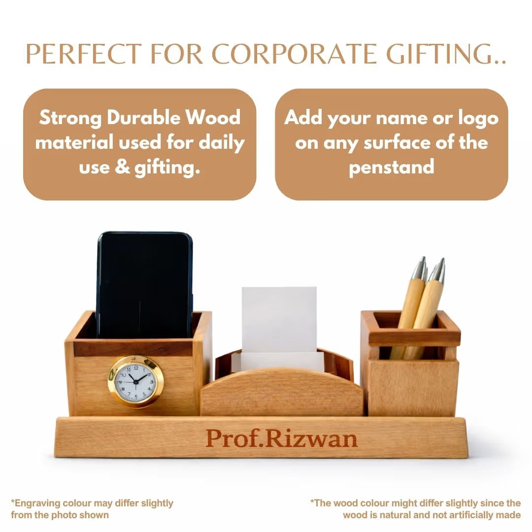 Personalized 3-Compartment Wooden Pen Stand