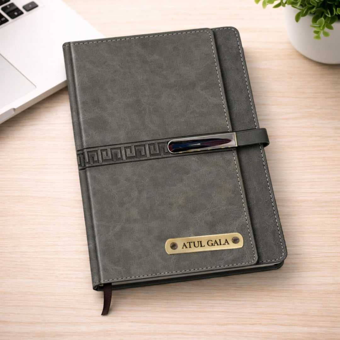 Personalized Name Diary With Magnetic Lock Grey
