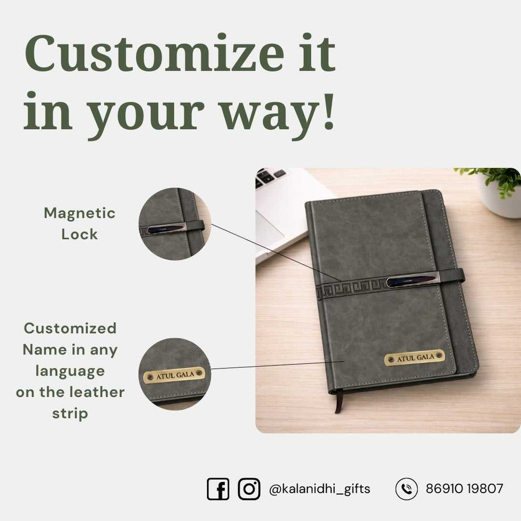 Personalized Name Diary With Magnetic Lock Grey