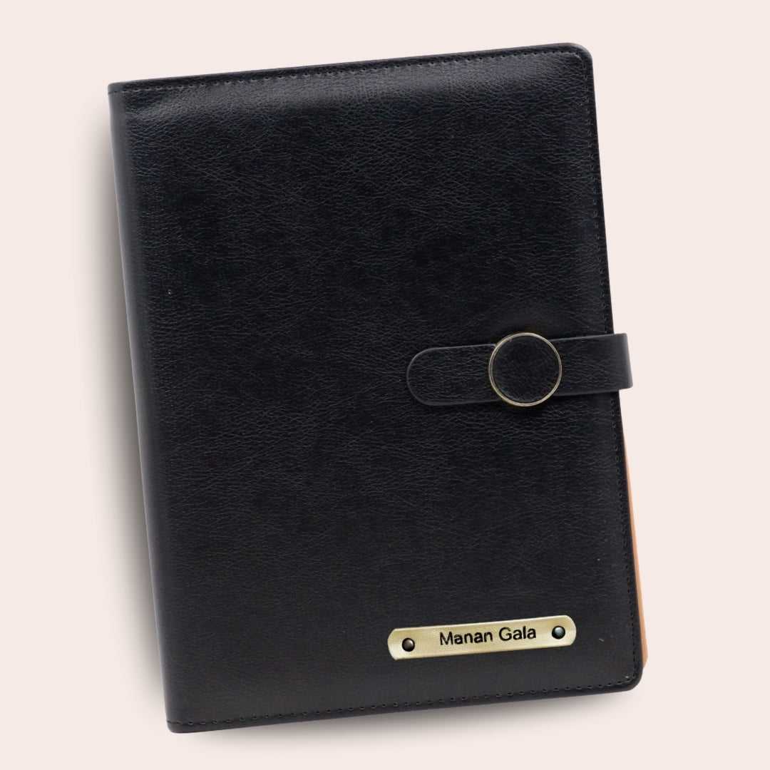 Personalized Refillable Diary with Magnetic Button Lock Black