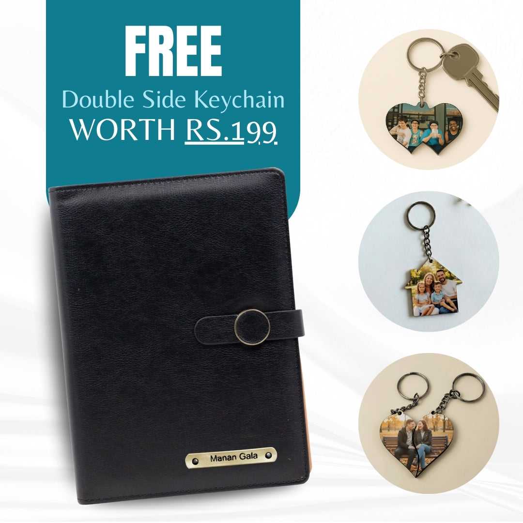 Personalized Refillable Diary with Magnetic Button Lock Black