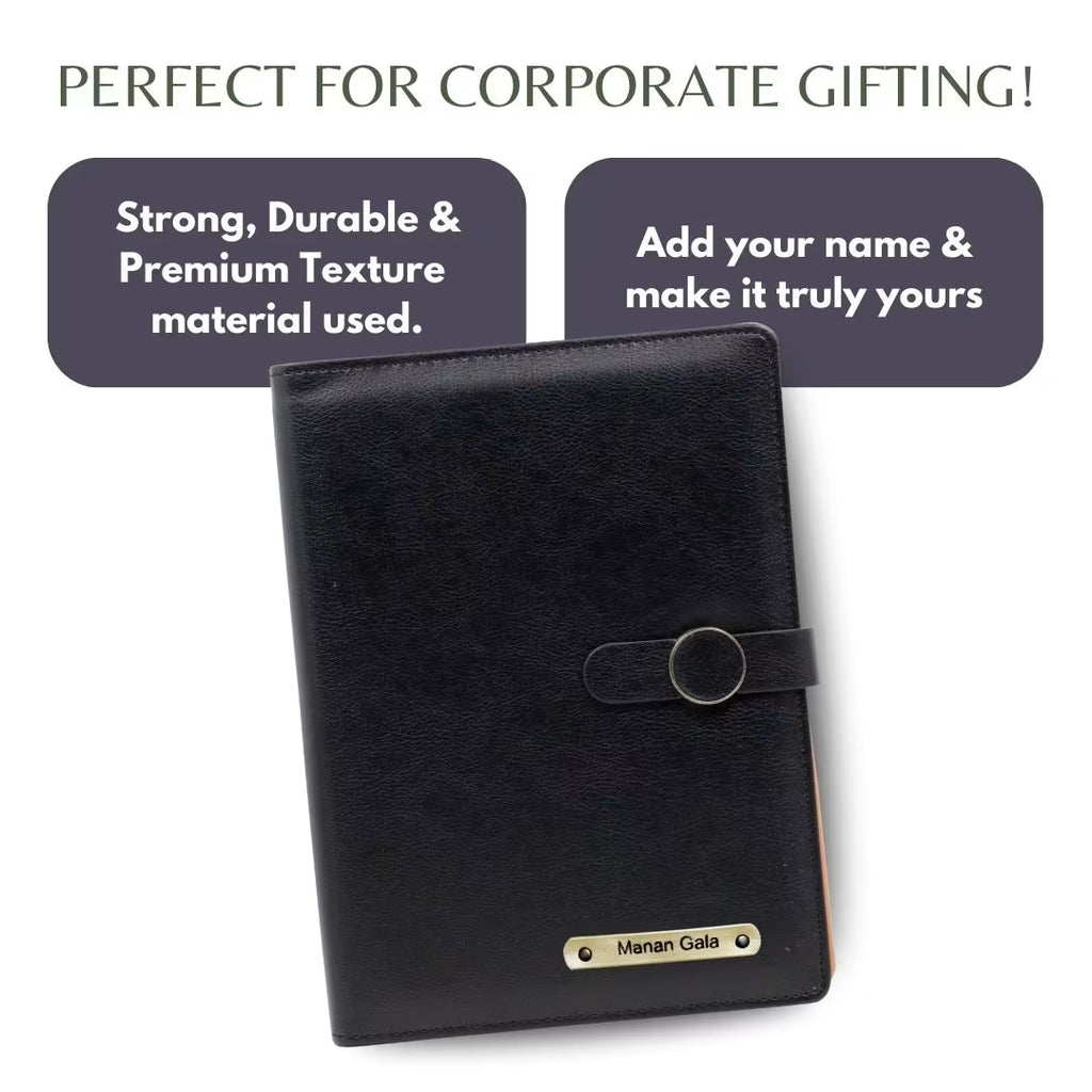 Personalized Refillable Diary with Magnetic Button Lock Black