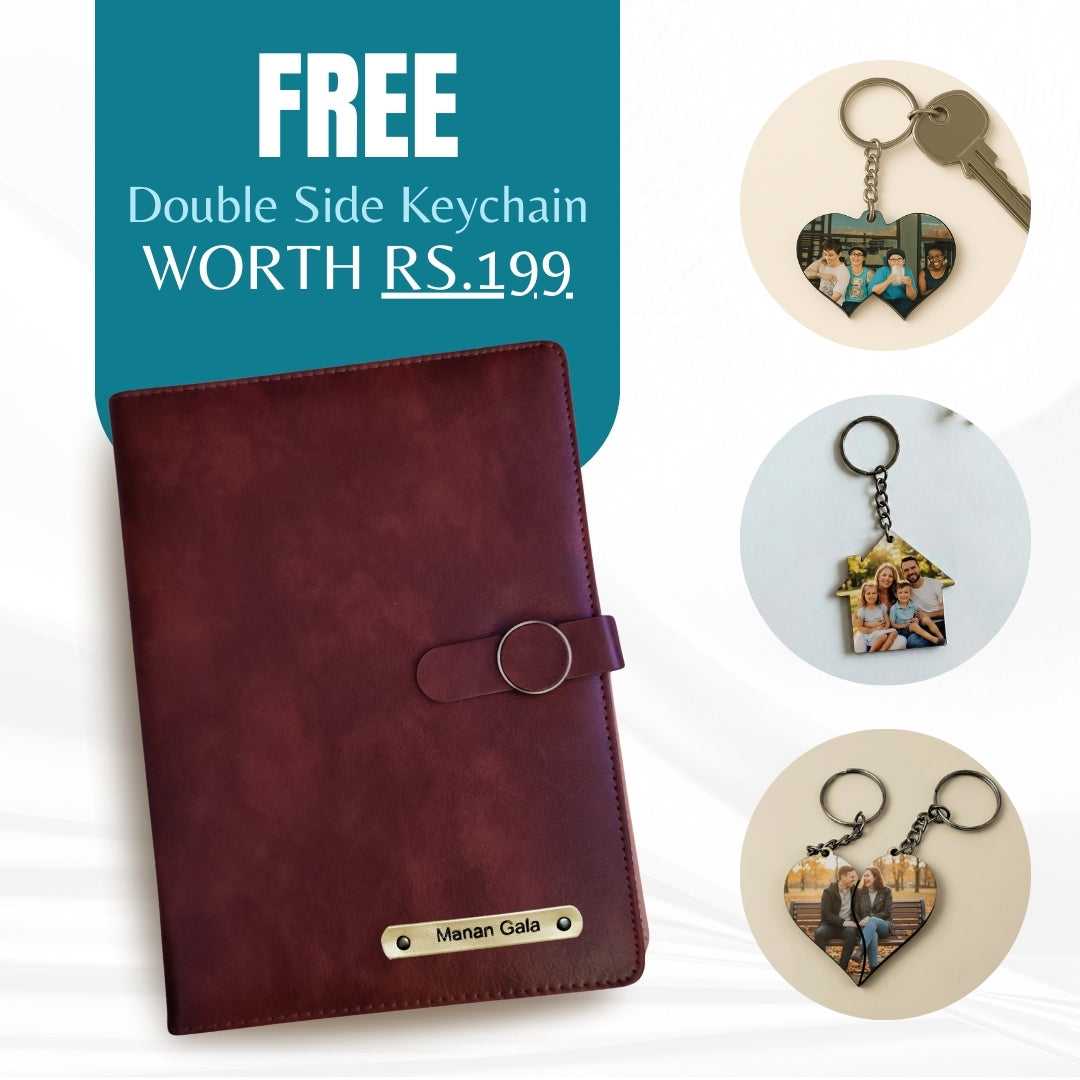 Personalized Refillable Diary with Magnetic Button Lock Brown