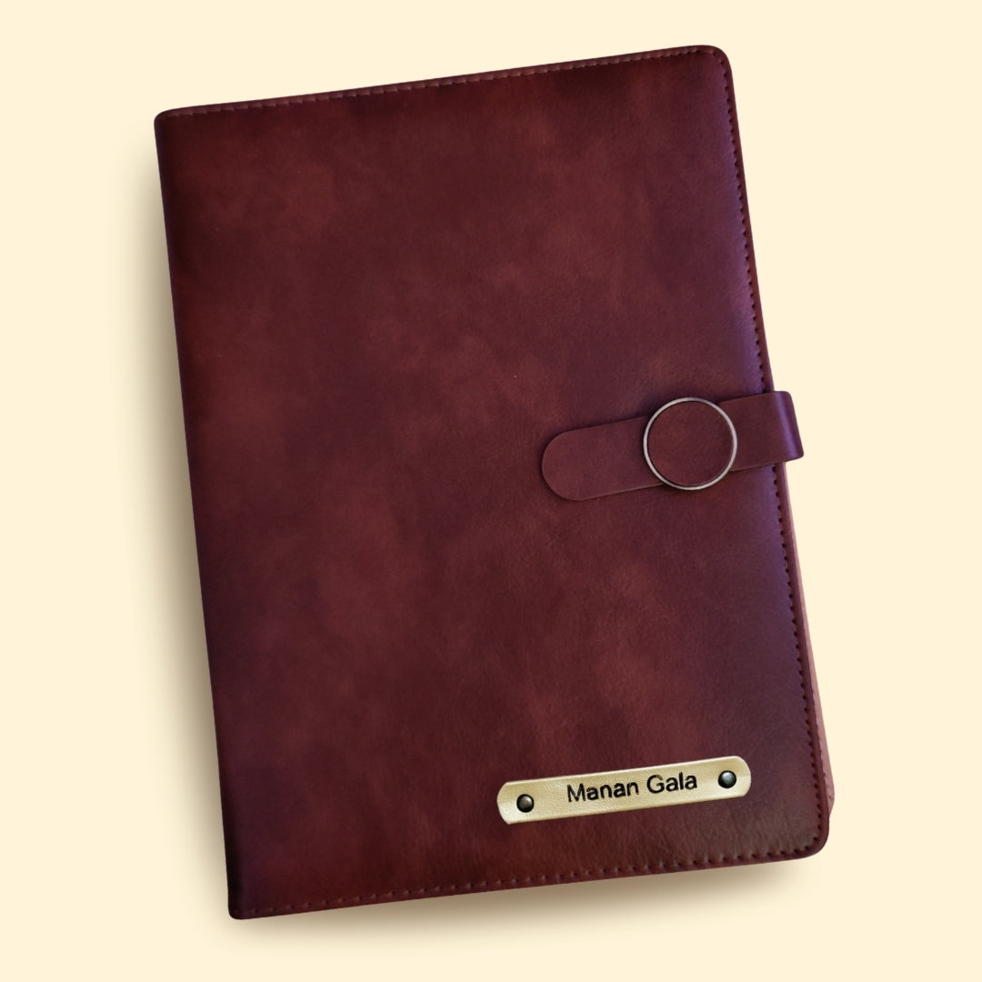 Personalized Refillable Diary with Magnetic Button Lock Brown