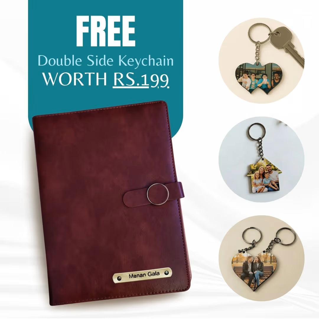 Personalized Refillable Diary with Magnetic Button Lock Brown
