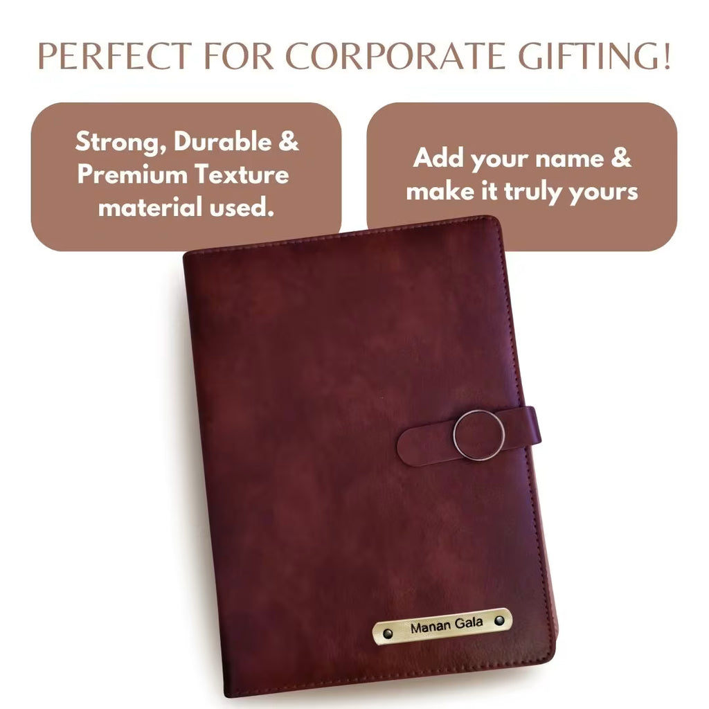 Personalized Refillable Diary with Magnetic Button Lock Brown