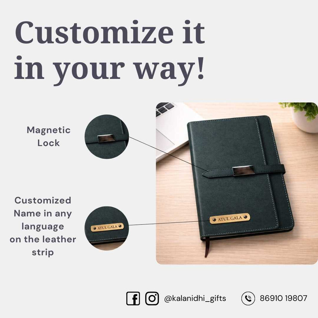 Personalized Name Black Diary With Card Holder