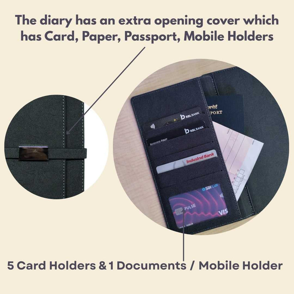 Personalized Name Black Diary With Card Holder