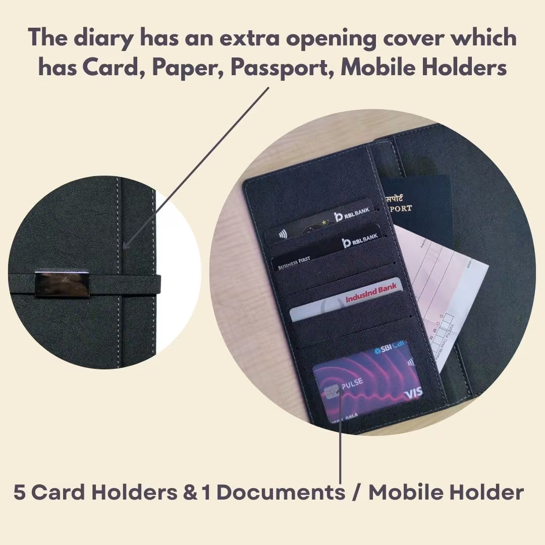 Personalized Name Black Diary With Card Holder
