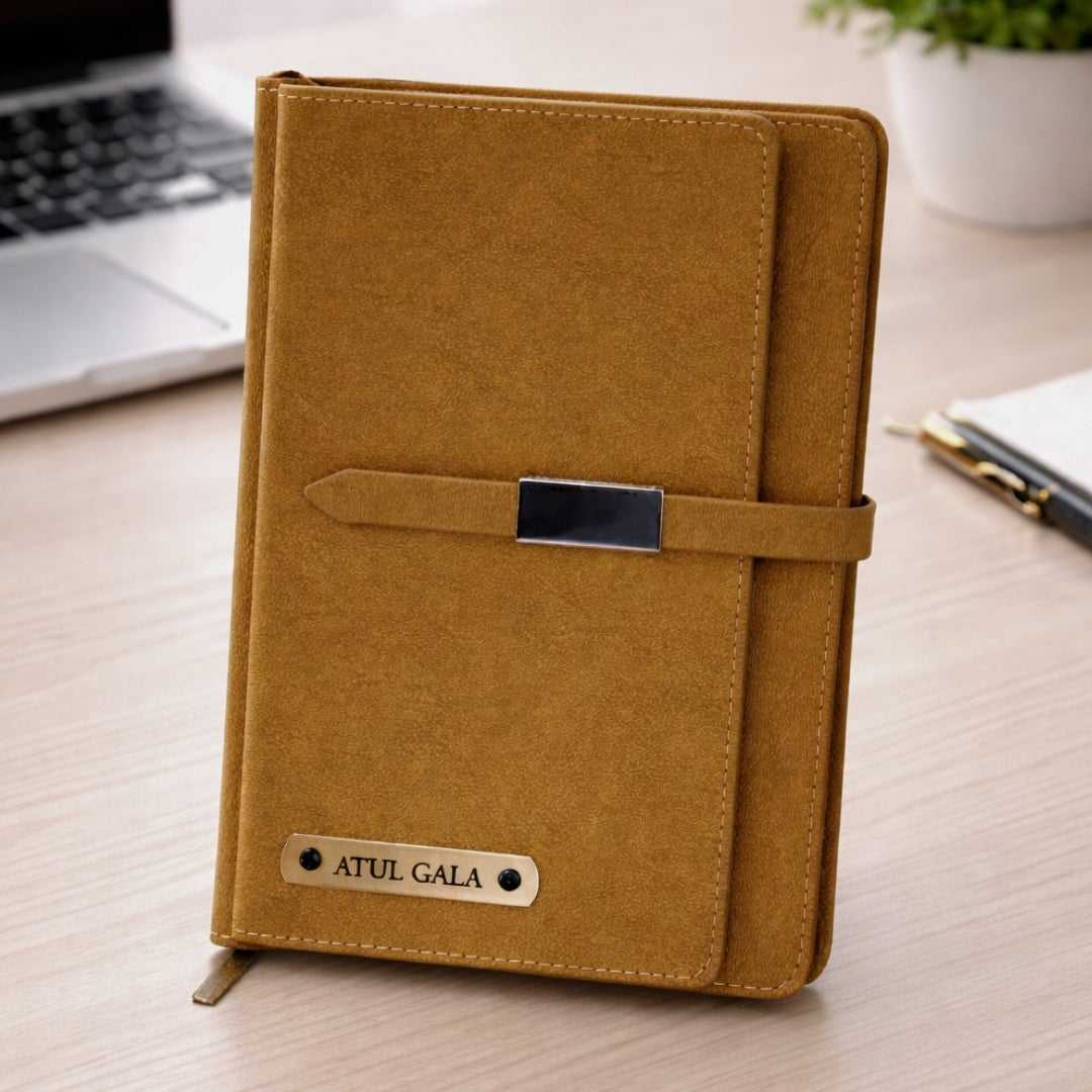 Personalized Name Brown Diary With Card Holder