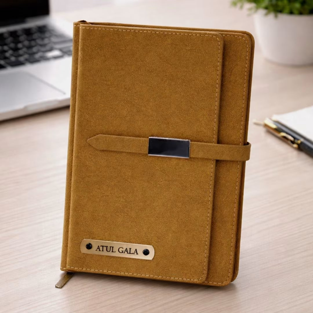 Personalized Name Brown Diary With Card Holder