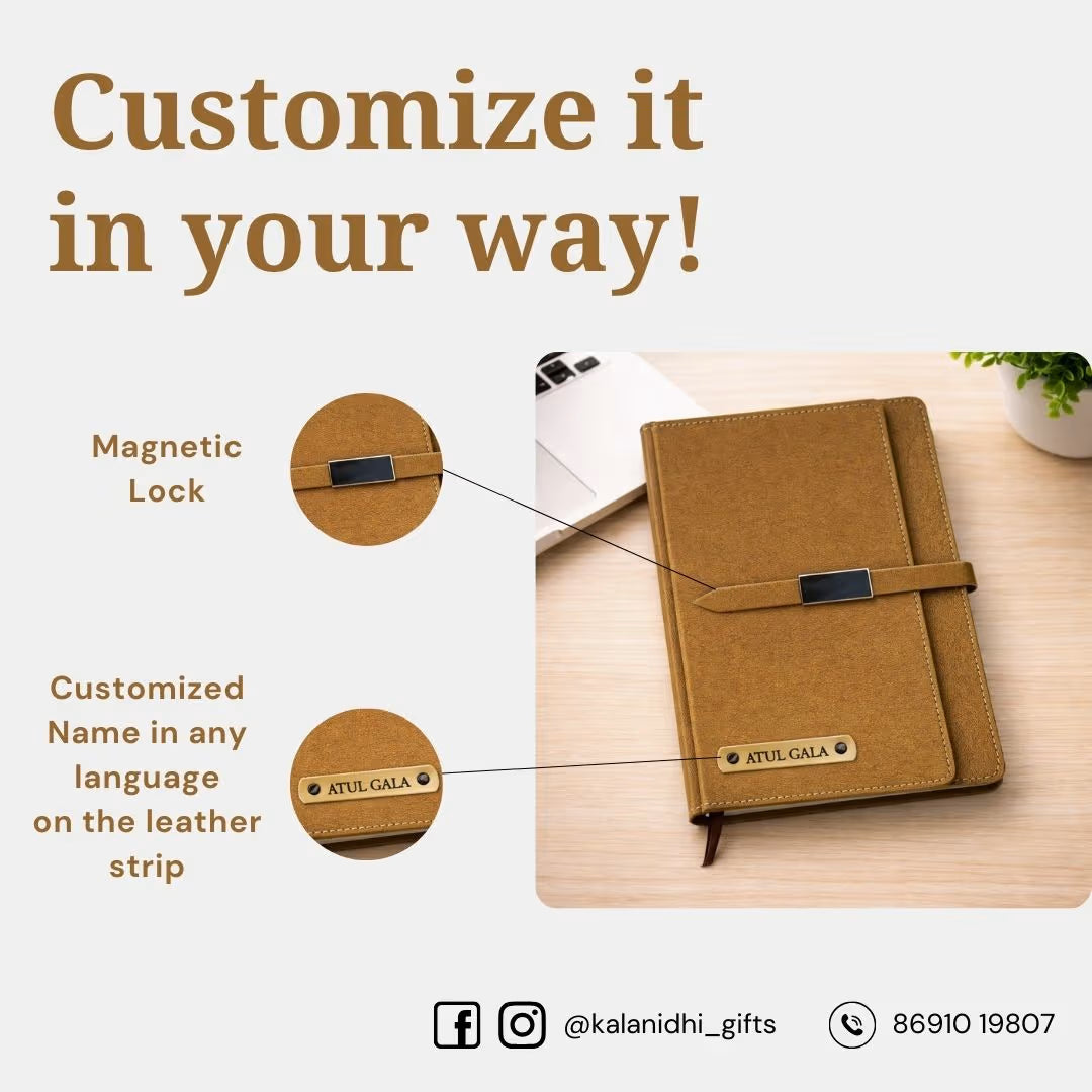 Personalized Name Brown Diary With Card Holder