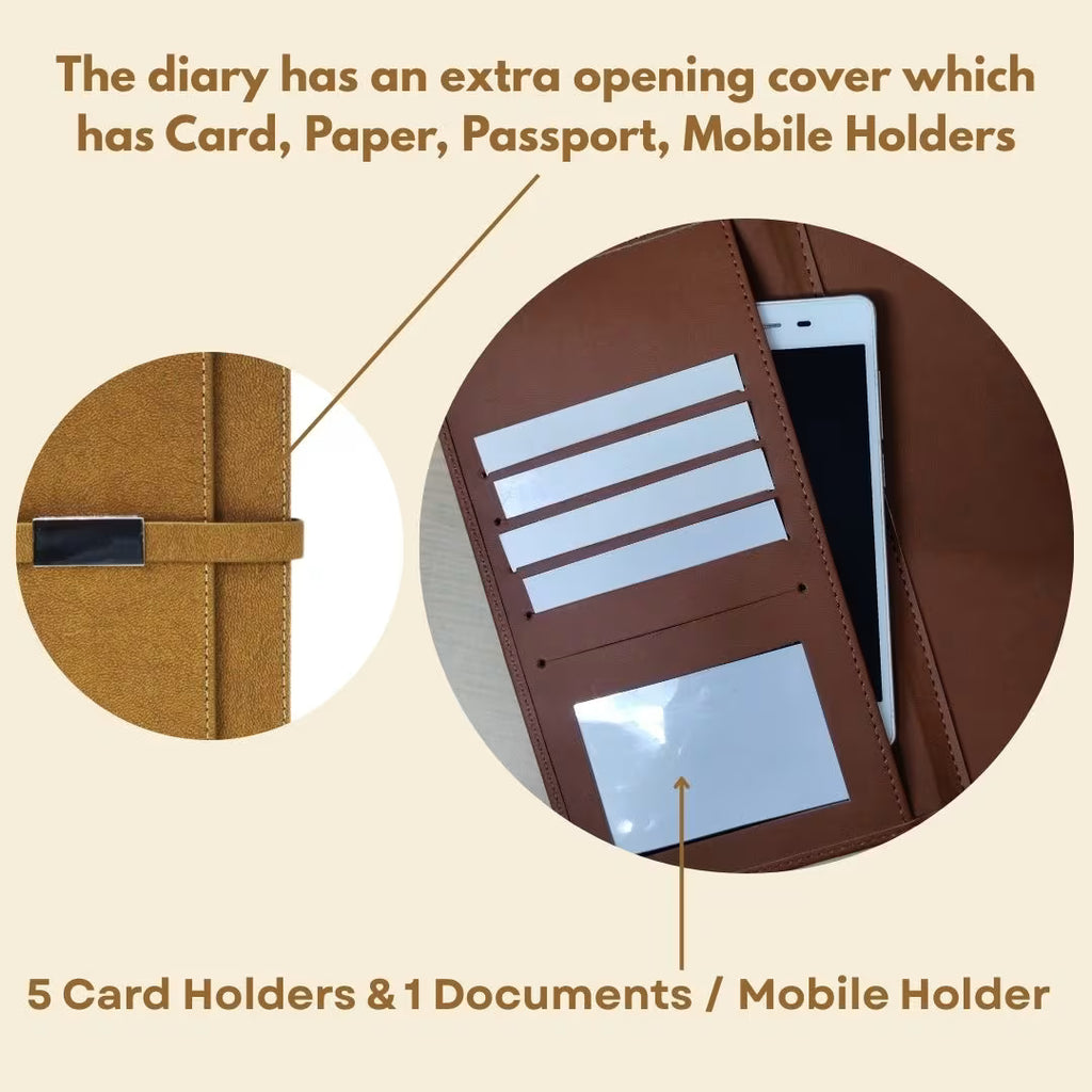 Personalized Name Brown Diary With Card Holder