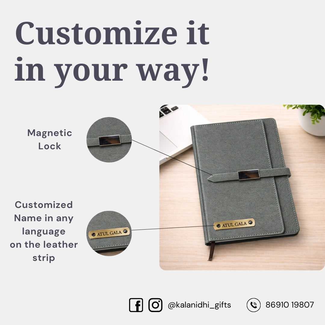 Personalized Name Grey Diary With Extra Openings
