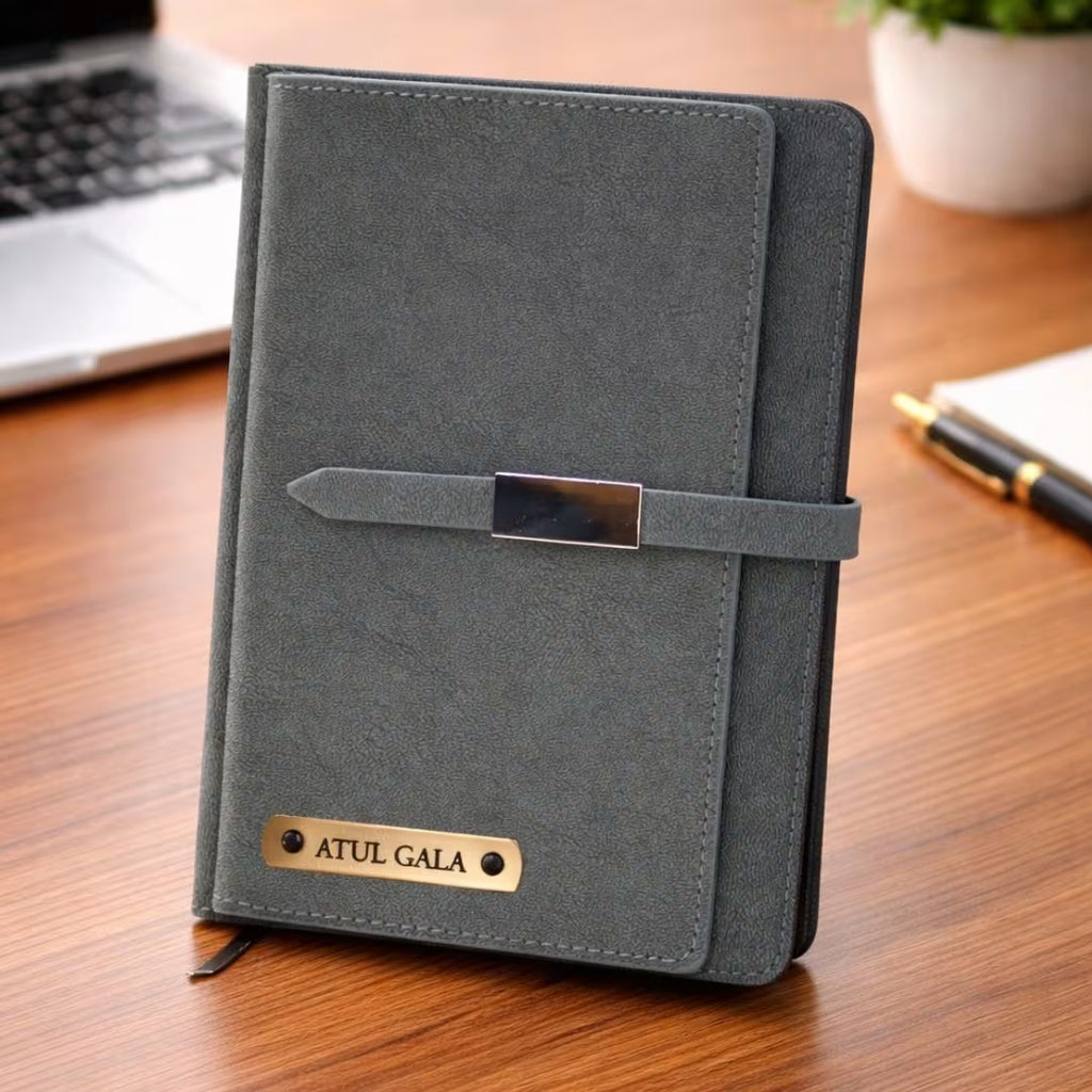 Personalized Name Grey Diary With Cardholder