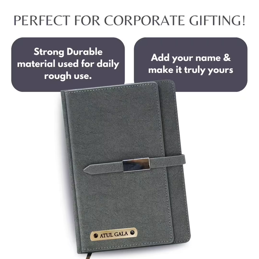 Personalized Name Grey Diary With Cardholder