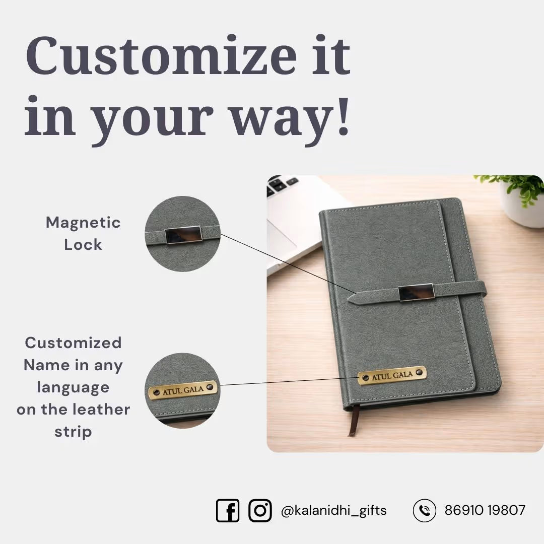Personalized Name Grey Diary With Cardholder