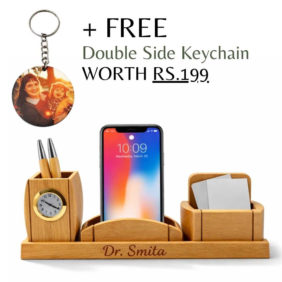 Personalized Wooden Clock & Mobile Pen Stand
