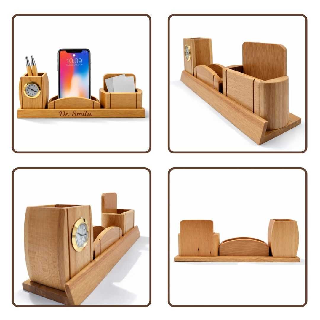 Personalized Wooden Clock & Mobile Pen Stand