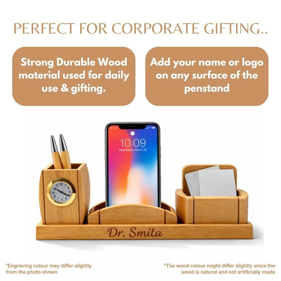 Personalized Wooden Clock & Mobile Pen Stand