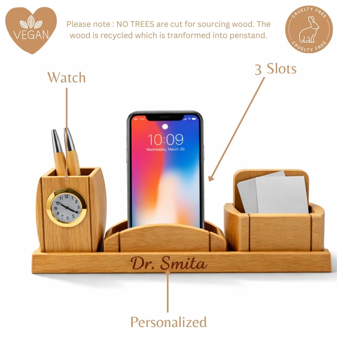 Personalized Wooden Clock & Mobile Pen Stand