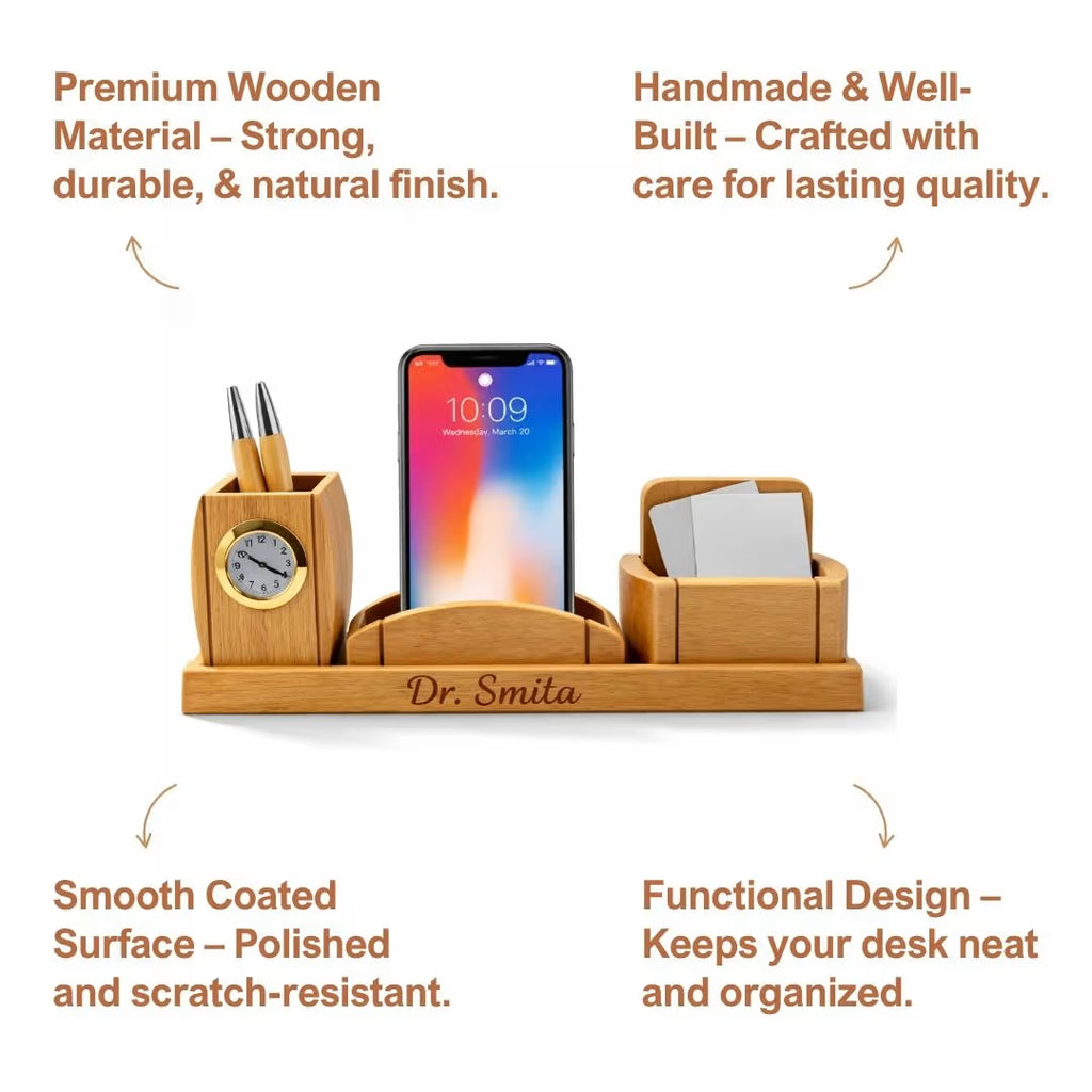 Personalized Wooden Clock & Mobile Pen Stand