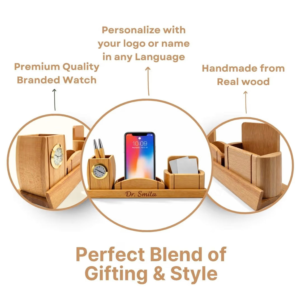 Personalized Wooden Clock & Mobile Pen Stand