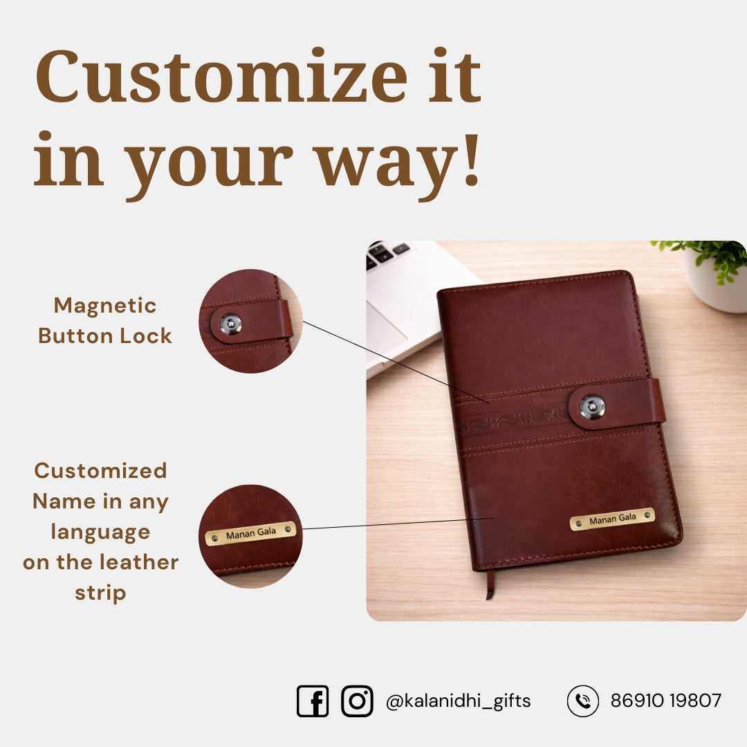 Personalized Big Size Brown Refillable Pages Diary Organizer