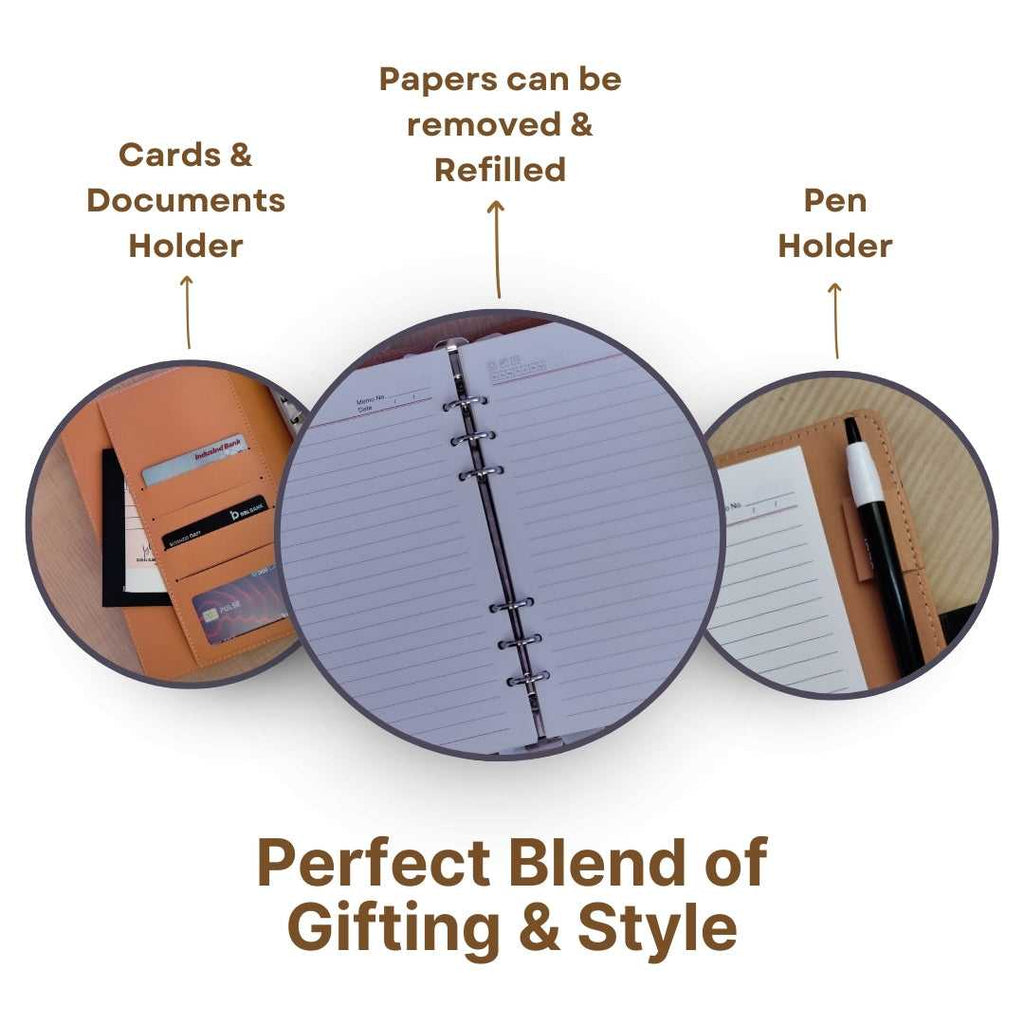 Personalized Big Size Brown Refillable Pages Diary Organizer