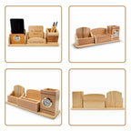 Personalized 3-Compartment Wooden Desk Set with 2 Coasters