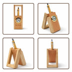 Personalized Foldable Wood Pen Stand with Clock & Pen
