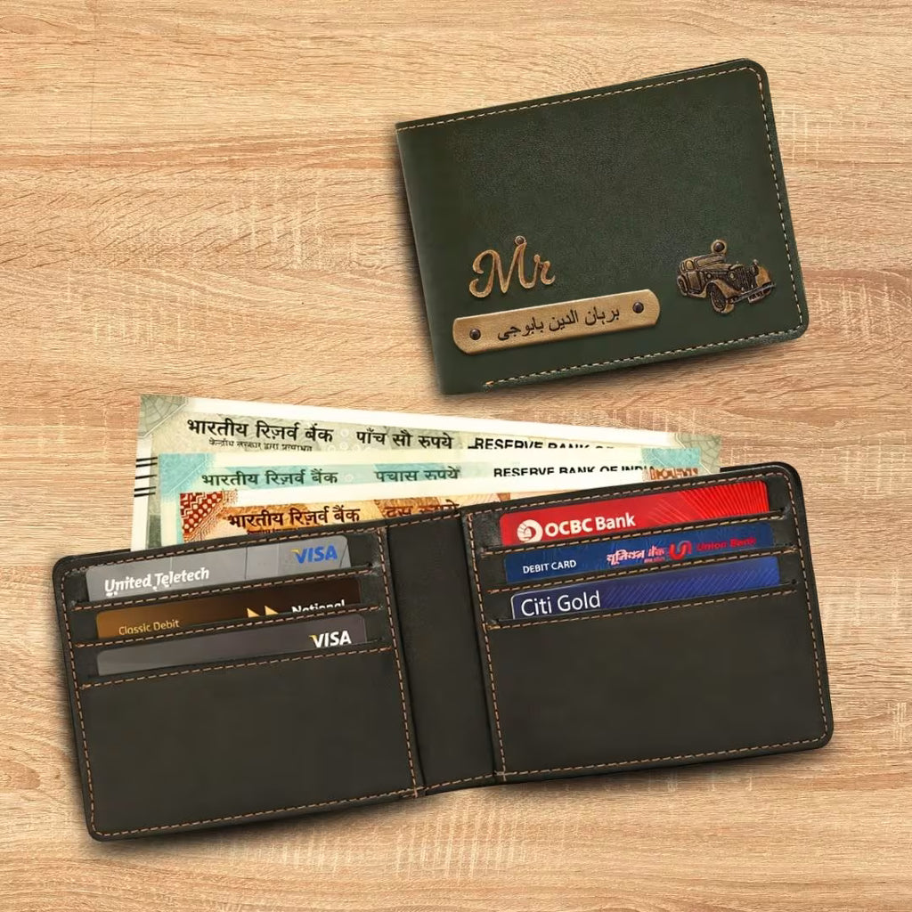 Personalized Wallet for Men with Name and Charm
