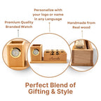 Personalized Wooden Pen Stand with Clock and Calendar
