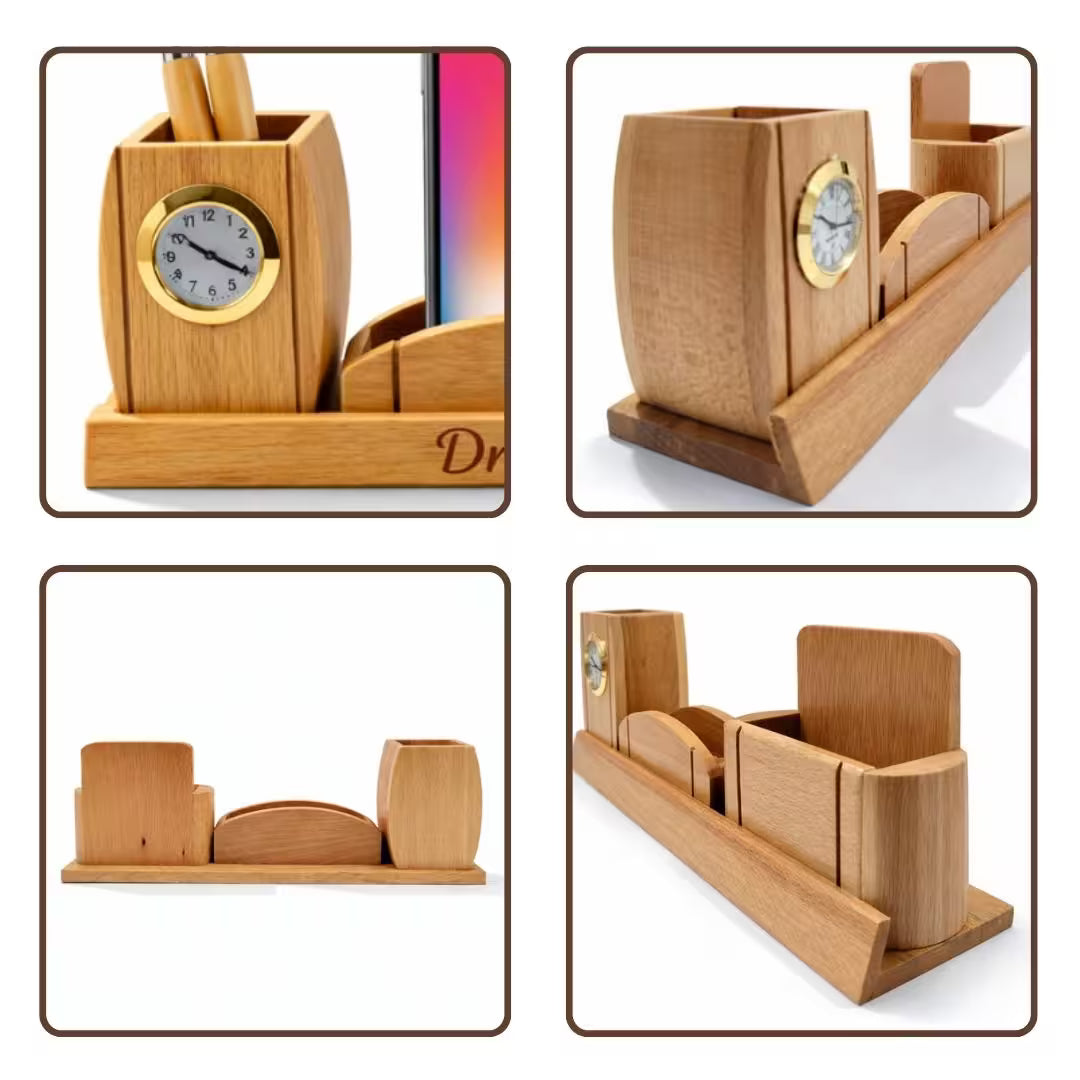 Personalized Wooden Clock & Mobile Pen Stand