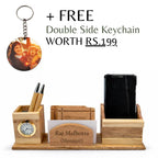 Personalized Wooden Pen Stand with Clock, Card Holder & 2 Coasters